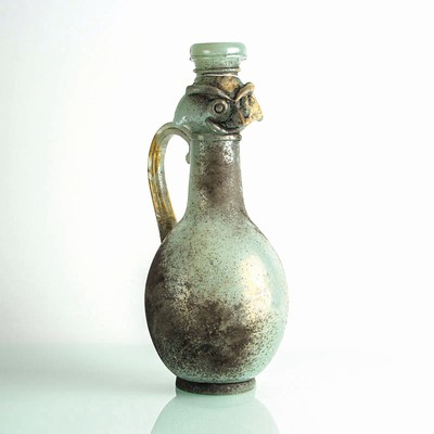 Grotesken-Krug in Vetro a scavo-Technik, Ermanno Nason für Cenedese, Murano, Italien, 1963-72, türkisfarbenes Glas in Vetro a scavo-Technik, ...