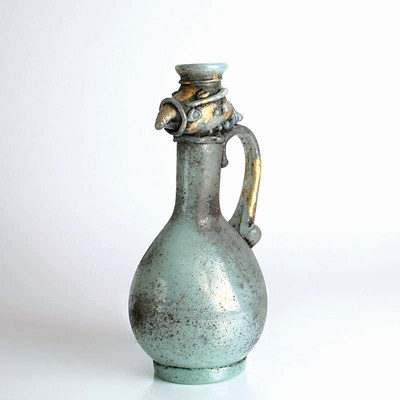 Grotesken-Krug in Vetro a scavo-Technik, Ermanno Nason für Cenedese, Murano, Italien, 1963-72, türkisfarbenes Glas in Vetro a scavo-Technik, ...