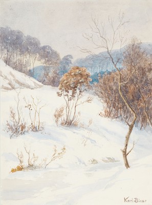 Karl Biese, 1863 Hamburg-1926 Tübingen, verschneite Winterlandschaft, Aquarell auf Papier, rechts unten signiert, ca. 33x25cm, PP, u.Gl., R. ca. ...