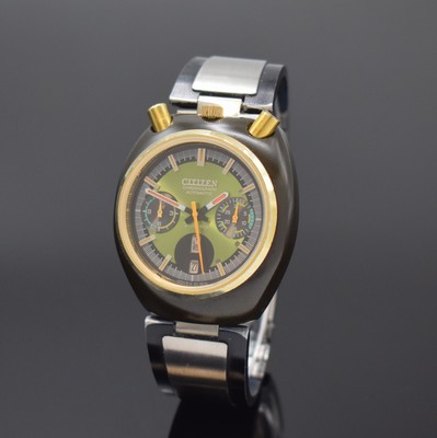 CITIZEN Automatikchronograph sog. Bullhead Referenz 4-901088K, Automatik, Japan 1970er Jahre, dunkelgrün lackiertes Metallgeh. inkl. Gliederband m. ...