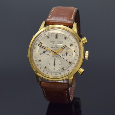 WAKMANN Schaltradchronograph Referenz 1315.01.74, Schweiz um 1965, Handaufzug, verg. Metallgeh. ber., Edelstahlboden verschr., silb. Duoton-Zifferbl. ...