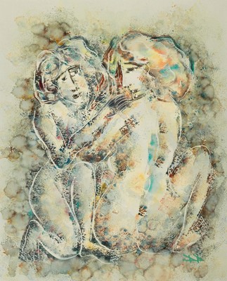Zeitgenössischer Monogrammist AA, zwei sitzende Frauenakte, Acryl/Malkarton, ca. 49x39cm, R. ca. 61x51cm