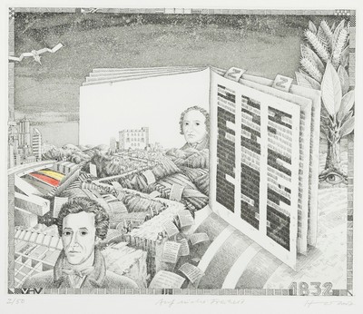Volker Heinle, geb. 1947, Auf in die Freiheit, Radierung partiell handkoloriert, sign., betitelt und num. 2/50, ca. 24x29cm, von 2007, entstanden im ...