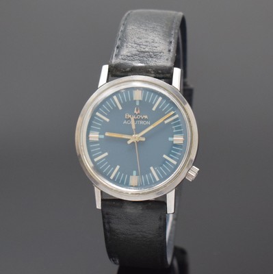 BULOVA Herrenarmbanduhr Accutron, Schweiz um 1969, Edelstahlgeh., Bod. geschr., Stimmgabelschwingerprinzip, Patent von Bulova, Werk verg., Kal. ...