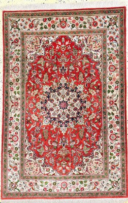 Ghom Seide, Persien, Mitte 20.Jhd, reine Naturseide, ca. 152 x 102 cm, Reinigungsbedürftig, EHZ: 2
