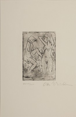 ---entfällt--- Otto Müller, 1874 Liebau-1930 Obernigk, Im Wasser stehendes und am Ufer sitzendes Mädchen mit Hut, Lithographie von 1922, ...
