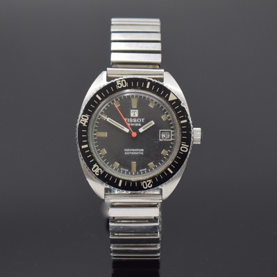TISSOT Navigator Herrenarmbanduhr in Stahl, Schweiz um 1970, Automatik, Boden geschr., neutr. Flexband, Lünette m. 60er Teilung eins. drehb., ...
