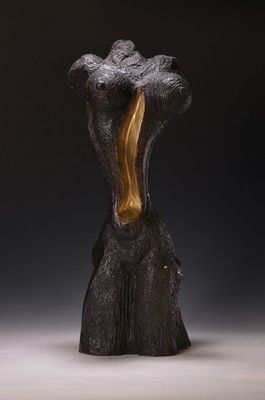 Unbekannter zeitgenössischer Künstler, abstrakter weiblicher Torso, Bronzeguß, unsigniert, H. ca. 56cm