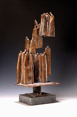 Erich Sauer, geb. 1931 Frankenthal, Bronzeskulptur, "Die da Oben", 1977, signiert,datiert und Signaturstempel, große mehrstöckige ...