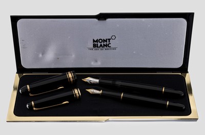 Konvolut 2 MONTBLANC Füllfederhalter, Meisterstück, Korpus schwarzer Hartlack, Federn GG/WG 585/000, Stärke M, in orig. Etui mit Umkarton und ...