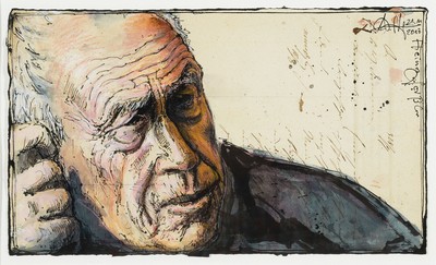 Andreas Noßmann, geb. 1962, "Heiner Geißler" Feder, Aquarell und Farbstift auf Papier, handsigniert und datiert 22.11.2017, aus 2017, WVZ ...