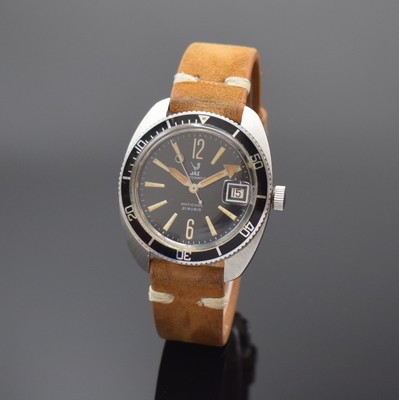 JAZ Armbanduhr in Stahl, Frankreich um 1965, Automatik, Boden verschr., schwarzes Kontrastzifferbl. m. Leuchtindizes, Leuchtzeiger (Leuchtmasse ...
