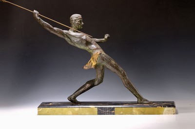 Jacques Limousin, frz. Bildhauer der Jahrhundertwende, Bronzeskulptur, Speerwerfer, späte 1920/30er-Jahre, überaus gespanntes Momentum, Oberfläche ...
