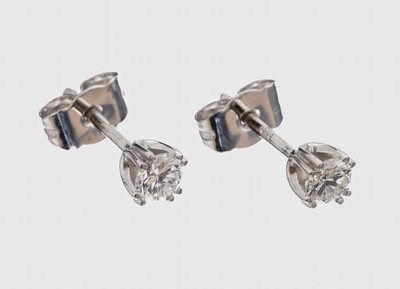 Paar 14 kt Gold Brillant-Ohrstecker, WG 585/000, 2 Brillanten zus. ca. 0.40 ct Weiß/si