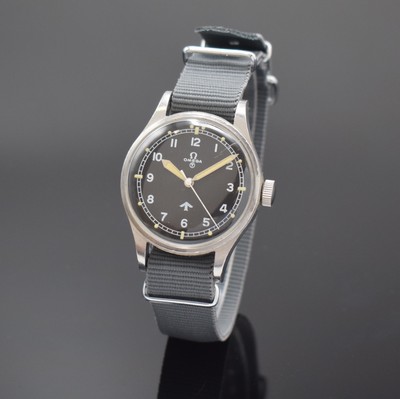 OMEGA Referenz 2777-1 Fliegeruhr der englischen Luftwaffe in Stahl, Schweiz um 1953, Handaufzug, 2-tlg. Geh., verschr. Boden m. Militär-Grav., ...