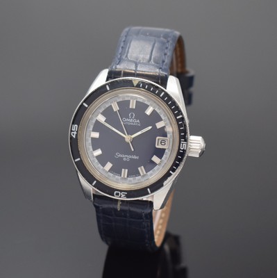 OMEGA Seamaster 60 Herrenarmbanduhr in Stahl Referenz 166.062, Schweiz um 1970, Automatik, unpoliertes Geh., Boden u. Krone verschr., blaue ...