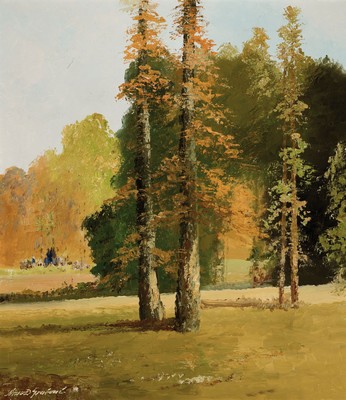 Georg Arnold-Graboné, 1896 München-1982 Starnberg, herbstliche Parklandschaft, pastoser teilweise gespachtelter Farbauftrag, links unten signiert, ...