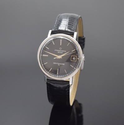ETERNA-MATIC 2000 Centenaire 71 Armbanduhr in Stahl mit seltenem schwarzen Zifferblatt, Schweiz um 1970, Automatik, unpol. Geh., verschr. Boden ...