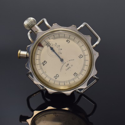LIP Type 11 Cronographe a Retour seltene Bomben-Abwurf Stoppuhr, Frankreich um 1940, Handaufzug, großes Nickelgeh., Boden u. Cuvette aufgedr., ...