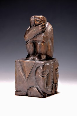 Gottfried Bräunling, geb. 1947 Radebeul, Hockender mit Buch, Bronzeskulptur, H. ca. 20cm Studium an der Hochschule für Bildende Künste Dresden