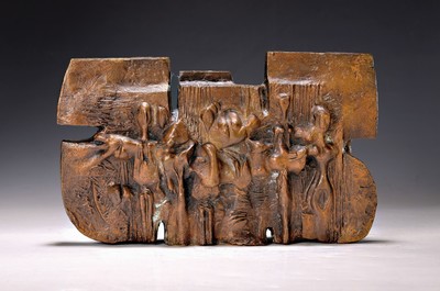 Karl-Heinz Deutsch, geb. 1940 Karlsruhe, Figurenwand, Bronzeskulptur, ca. 18x30x5cm, Studium an der Akademie Karlsruhe bei Hans Kindermann und Fritz ...