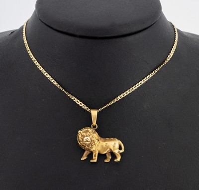 14 kt Gold Anhänger "Löwe", GG 585/000, an Kette L. ca. 44 cm, Federringschließe, ca. 10.6 g