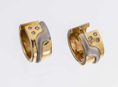 Paar 14 kt Gold Brillant-Ohrcreolen, GG/WG 585/000, 6 kl. Brillanten, ca. 8.7 g