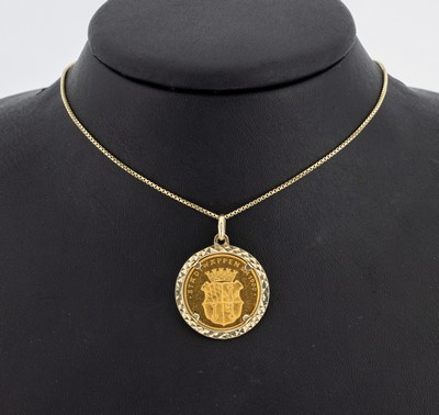 14 kt Gold Medaillen-Anhänger, GG 585/000, lose gefasste Goldmedaille, GG 986/000, Ludwigshafen am Rhein Stadt der Chemie, Stadtwappen um 1900, an ...