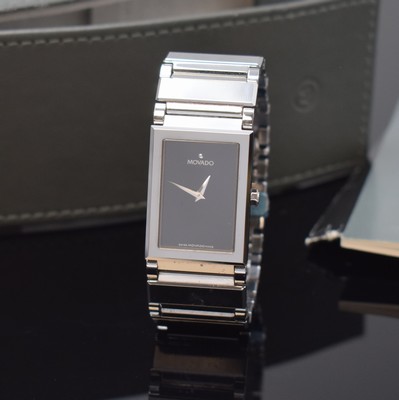 MOVADO Armbanduhr Serie Valor Tungsten Referenz 89.C1.1432, Schweiz um 2000, quarz, extrem kratzfestes Wolfram-Gehäuse inkl. Gliederband m. dopp. ...