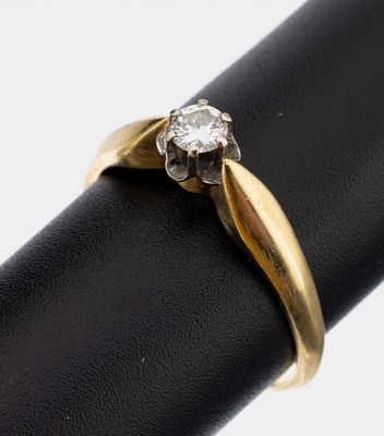 14 kt Gold Brillant-Ring, GG 585/000, Brillant ca. 0.17 ct (grav.) Weiß/si, ca. 3.3 g, RW 60.5