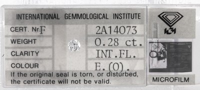 Loser Brillant ca. 0.28 ct hochfeines Weiß (E)/lupenrein, verschweißt, IGI Expertise von 1989