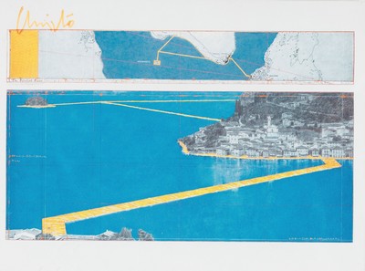 Christo , 1935-2020, Projekt "Floating Piers", handsign., unter Glas gerahmt