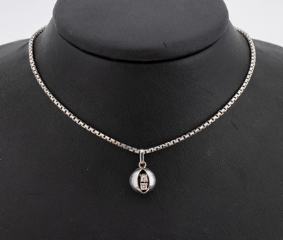 14 kt Gold Brillant-Anhänger, WG 585/000, 2Brillanten zus. ca. 0.12 ct Weiß/si, , an Kette, L. ca. 38 cm, Federringschließe, reinigungsbed. ca. ...