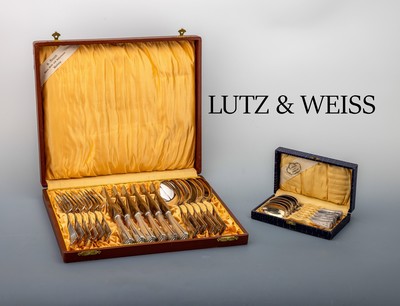 Besteck für 6 Personen, deutsch, 1920er Jahre, reines Art-Deco, Meistermarke LUTZ & WEISS, Pforzheim, Bes.-Monogr. MA, best.aus: 6 Menuemesser, 6 ...