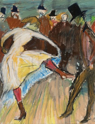 Unbekannter Künstler, Art Deco-Tanzszene, um 1920, PP ca. 50,5x39,5 cm, R. 65,5x53,5 cm in der Art von Toulouse-Lautrec