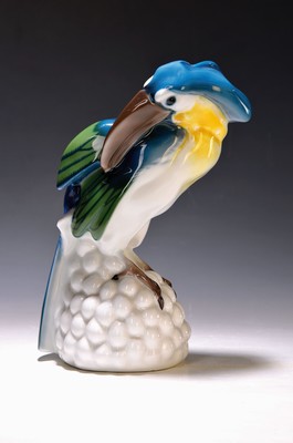 Porzellanfigur, KPM Berlin, "Pfefferfresser", um 1914, Modellnr. 10183, Jahreszeichen O, Entwurf Julius Feldmann, Jugendstil, Tukan auf ...