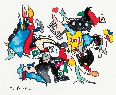 Otmar Alt, geb. 1940, Träume, Filzstift und Gouache auf Papier, signiert und dat. 2013, ca. 24x31cm, PP, u.Gl., R. ca. 46x51cm
