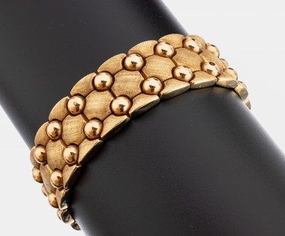 14 kt Gold Armband, GG 585/000, pol. und sat., B. ca. 2 cm, L. ca. 19 cm, Kastenschlossmit 2 Sicherheitsachten, ca. 43.4 g