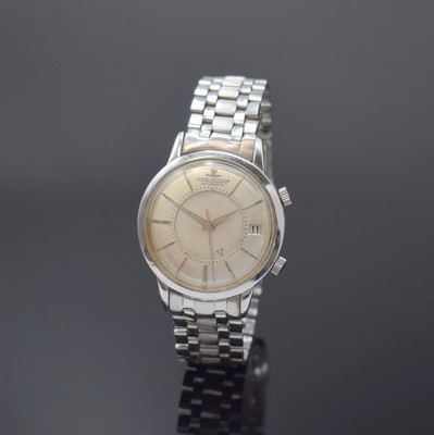 Jaeger-LeCoultre Armbandwecker Memovox in Stahl, Schweiz um 1960, Hammerautomatik, Boden verschr., orig. Stahlband (Gay Freres) m. Faltschl., silb. ...