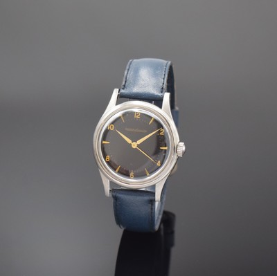 Jaeger-LeCoultre Herrenarmbanduhr in Stahl mitKaliber 800, Schweiz um 1955, Handaufzug, 2 -teil. Geh., Boden geschr., schwarzes Zifferbl. rest., ...