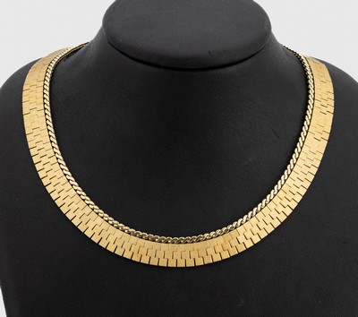 14 kt Gold Collier, GG 585/000, schauseitigpart. sat., L. ca. 42 cm, Kastenschloss mit Sicherheitsacht, ca. 59.2 g