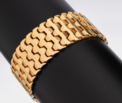 18 kt Gold Armband, GG 750/000, B. ca. 2.6 cm, L. ca. 19.2 cm, Kastenschloss mit 2 Sicherheitsachten, total ca. 44 g