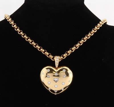 18 kt Gold Diamant-Clipanhänger, GG 750/000, Herz, qualitätvolle Verarbeitung, 18 Brillanten, 2 Diamant-Navettes, 1 Diamant-Herzund 1 ...