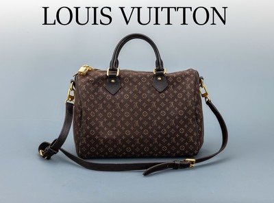 Louis Vuitton Handtasche Speedy 30, Brown Monogram Mini Lin/Idylle, brauner Lederbesatz und Griffe, Reißverschluss, innen brauner Stoff, offene ...