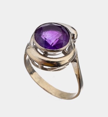 14 kt Gold Amethyst-Ring, WG 585/000, rundfacett. Amethyst, RW 58, ca. 4.8 g