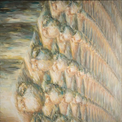 Holger Krämer, 1961-2016 Mannheim, Serielles Denken und Betonköpfe, Öl/Lwd, rückseitig signiert und dat. 1997, ca. 110x110cm