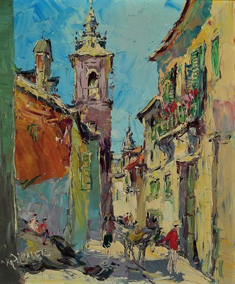 Walter Prescher van Ed, 1916 Dresden-1988 Ottendorf, Ansicht aus einer südlichen Stadt, Öl/Lwd, links unten sign., expressiver pastoser ...