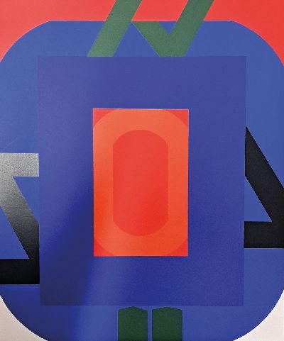 Georg Karl Pfahler, 1926-2002, 3 Farbserigraphien, davon eine als Grußkarte mit Widmung: Glück + Freude 1985 G.K.Pfahler, ca. 21x21cm, 2 unsigniert ...