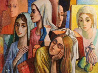 Prof. Antonio Diego Voci, 1920 Gasperina-1985 Taunusstein, "Les Odalisques", 1973, große Figuren-Komposition in kubistischem Duktus, links ...