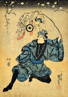 Drei japanische Farbholzschnitte: Koho Shoda (1871-1946), Utagawa Kunisada (1786-1865) & Utagawa Kuniyoshi (1798-1861), Shoda: ohne Titel (Schrein), ...
